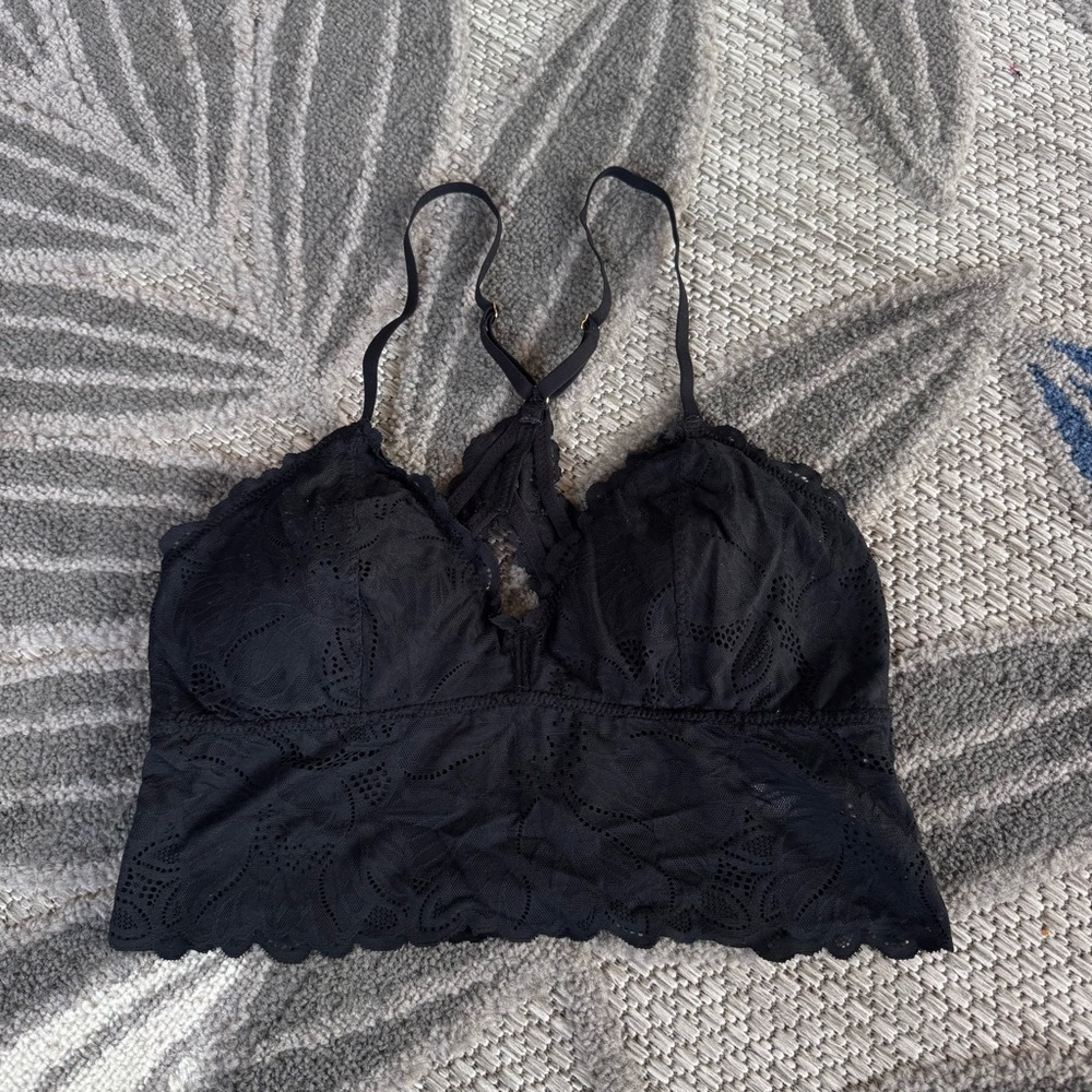 Aerie Women's Wireless Lace Padded Bralette Adjustable Straps Black Size‎ M